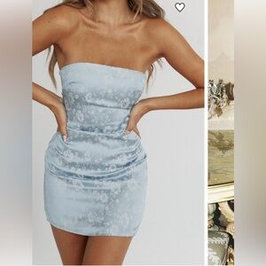 Princess Polly Ramie Strapless Mini Dress Blue NWT